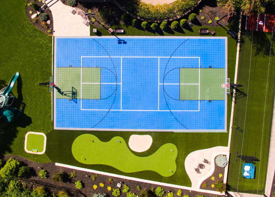 Backyard with Multi-Sport Court and Putting Green